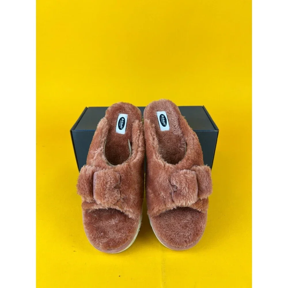 Dr Scholl's Staycay OG Slippers Slide Sandals Womens 8 M Pink Plush Faux Fur NWB
